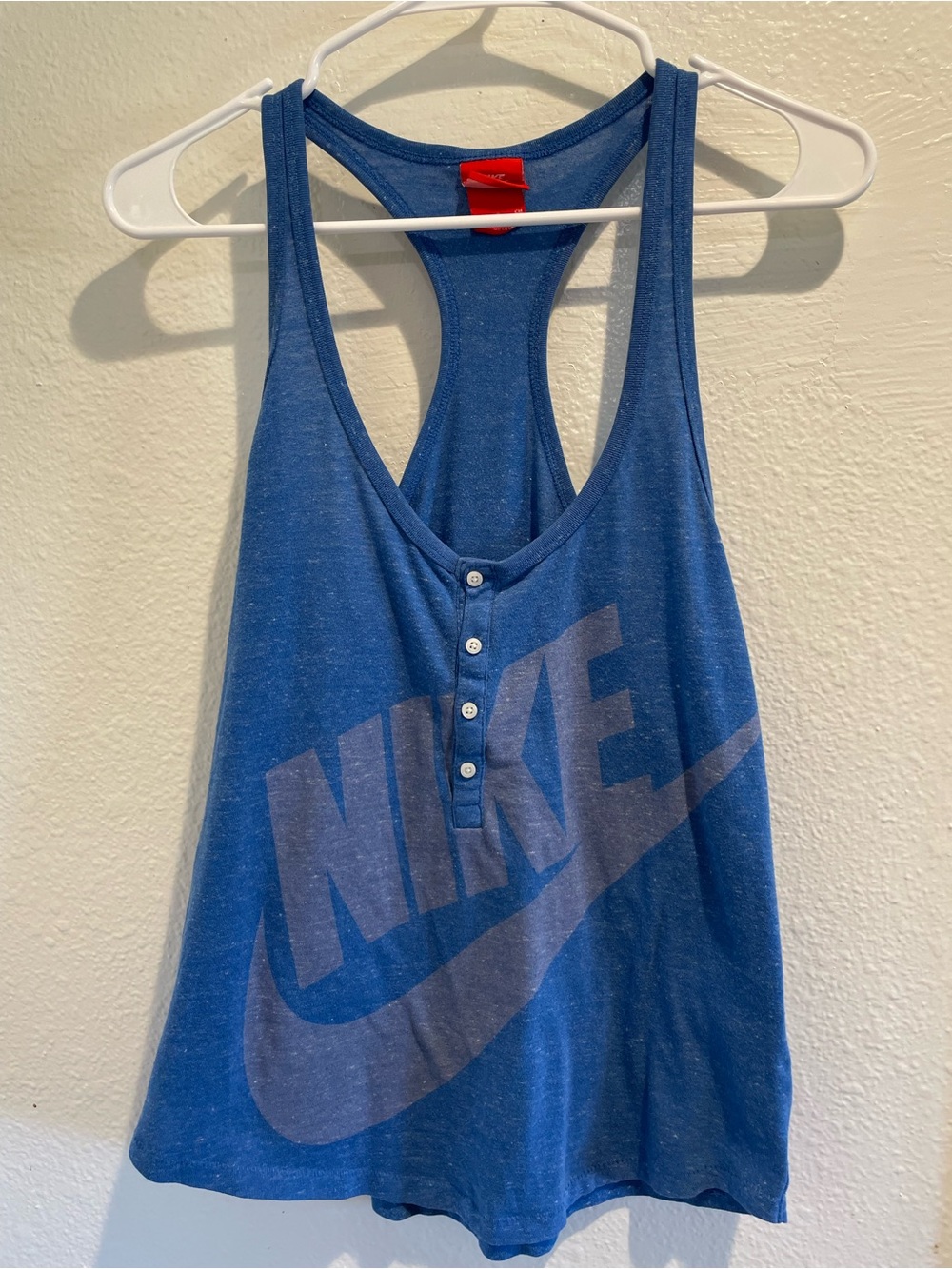 Nike Vintage Henley Racerback Tank 💙 Soft Blue Retro Spellout Swoosh
